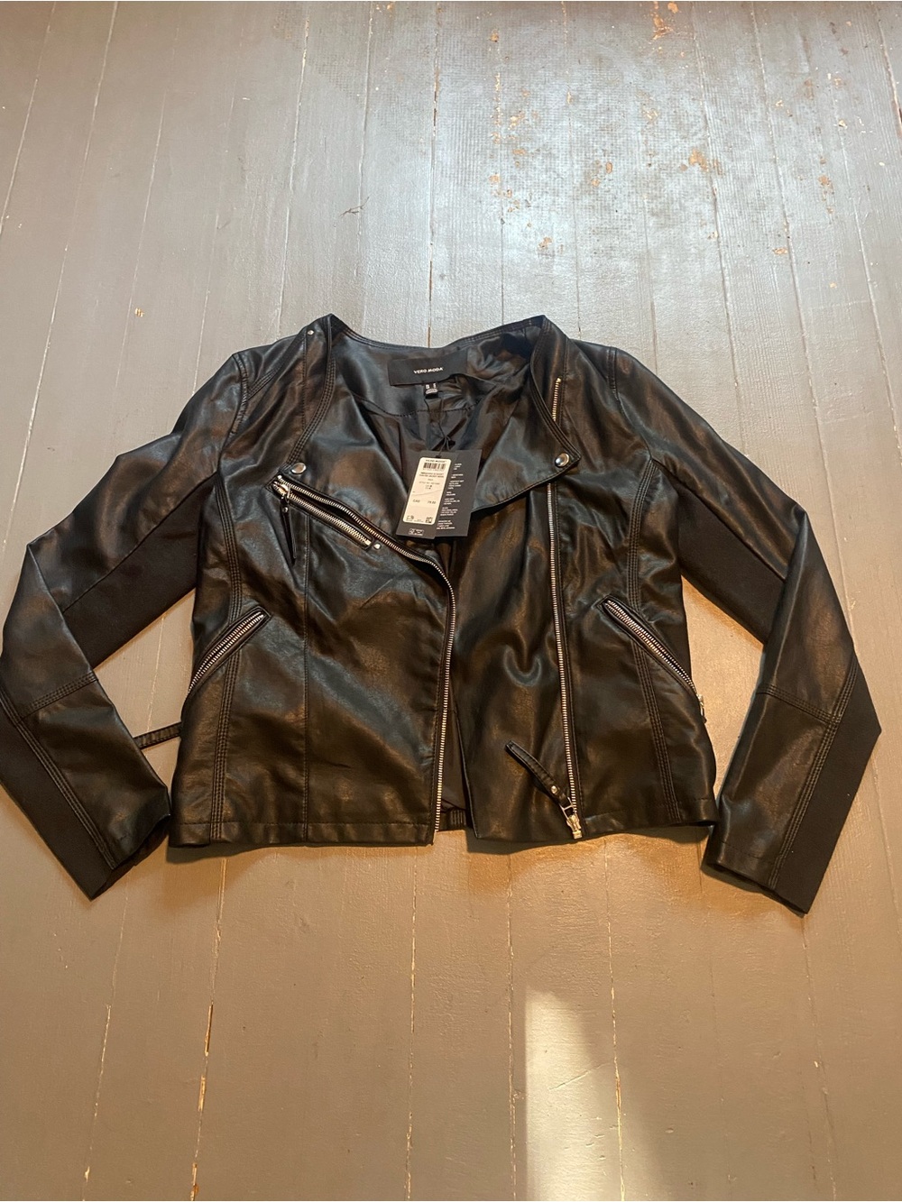 Faux Leather Moto Jacket - Black
